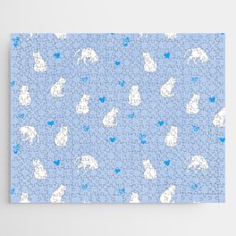 White Cats With Blue Hearts Pattern/Light Blue Background Jigsaw Puzzle