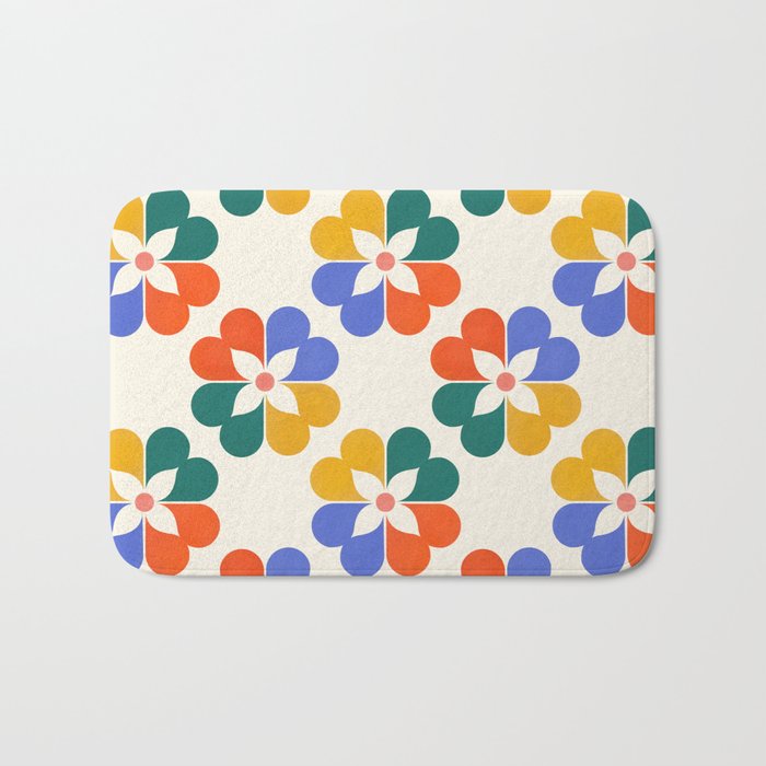 Colorful Geometric Flowers Pattern Bath Mat