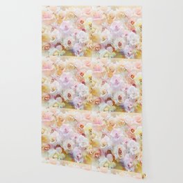 Cream and Pink Paper Roses Wallpaper