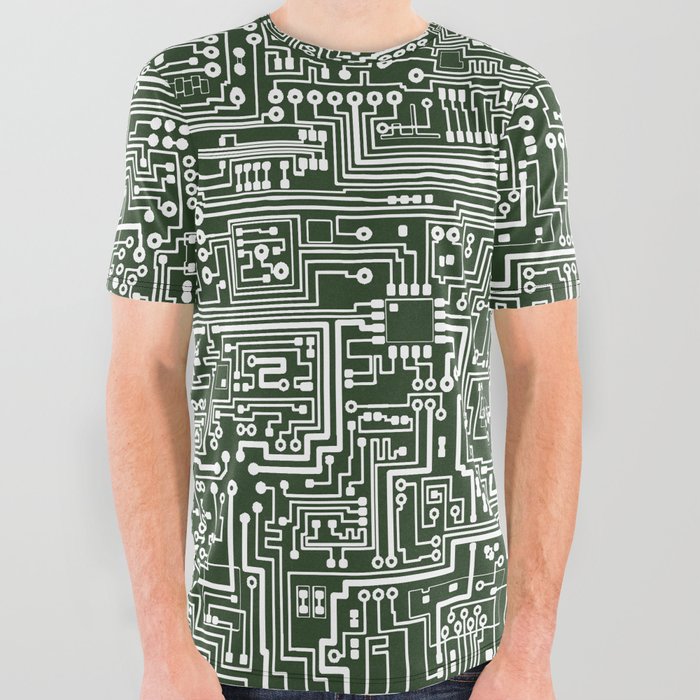 Circuit Board // Green & White All Over Graphic Tee