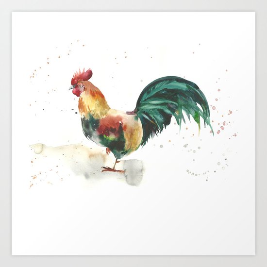 Symbol of the year, watercolor rooster, cock, cockerel Art Print