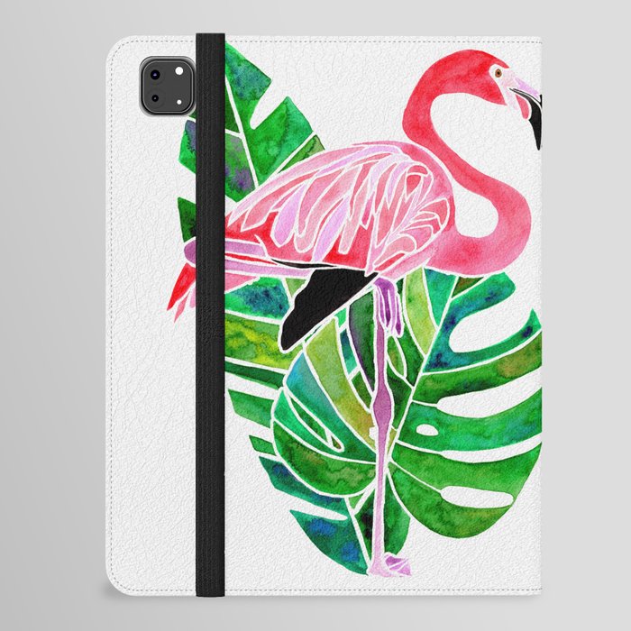 Flamingo and Tropical Leaves iPad Folio Case