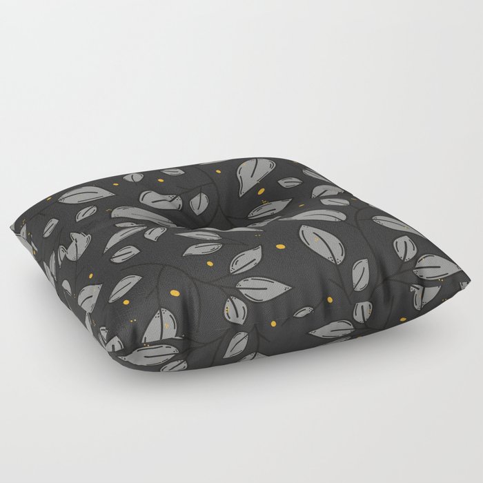 Luxurious grey and yellow leaves and dots pattern Floor Pillow