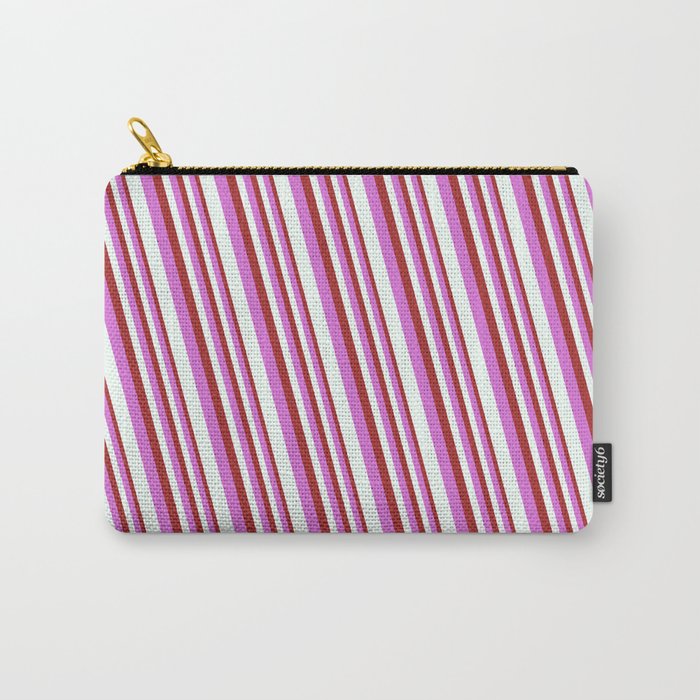 Brown, Orchid, and Mint Cream Colored Stripes/Lines Pattern Carry-All Pouch