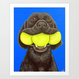 Black Lab with Tennis Balls Art Print