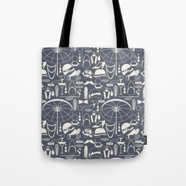 White Old-Fashioned 1920s Vintage Pattern on Dark Gray Tote Bag