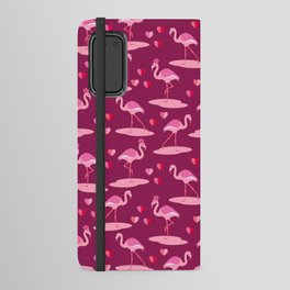 Valentine's Flamingos in love burgundy pattern Android Wallet Case