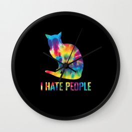 Cat I Hate People tie dye Wall Clock