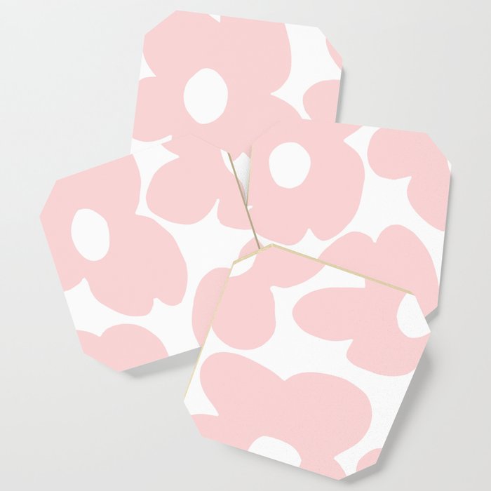 Large Baby Pink Retro Flowers on White Background #decor #society6 #buyart Coaster