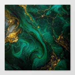Green Marble with Gold Foil, green and gold marble Canvas Print