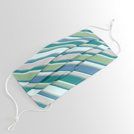 [ Thumbnail: Eye-catching Light Cyan, Light Grey, Dark Sea Green, Blue, and Teal Colored Striped Pattern Face Mask ]