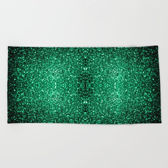 Beautiful Emerald Green glitter sparkles Beach Towel