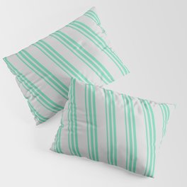 [ Thumbnail: Light Gray and Aquamarine Colored Striped Pattern Pillow Sham ]
