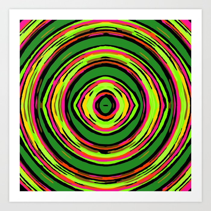 Psychedelic Graffiti Circle Pattern Abstract In Green Pink And
