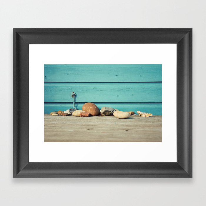 Beach Hut Stones Framed Art Print