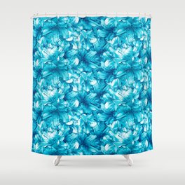 phthalo blue floral azalea flowering flower bouquet pattern  Shower Curtain