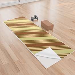 [ Thumbnail: Brown and Tan Colored Striped/Lined Pattern Yoga Towel ]