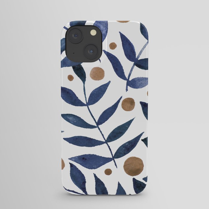 Watercolor berries and branches - indigo and beige iPhone Case