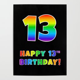 [ Thumbnail: HAPPY 13TH BIRTHDAY - Multicolored Rainbow Spectrum Gradient Poster ]