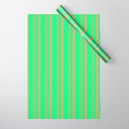 [ Thumbnail: Dark Khaki and Green Colored Stripes/Lines Pattern Wrapping Paper ]