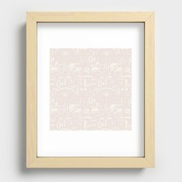White Old-Fashioned 1920s Vintage Pattern on Pale Pink Recessed Framed Print
