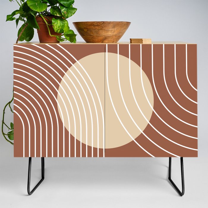 Geometric Lines in Sun Rainbow Abstract 11 in Terracotta and Beige Credenza