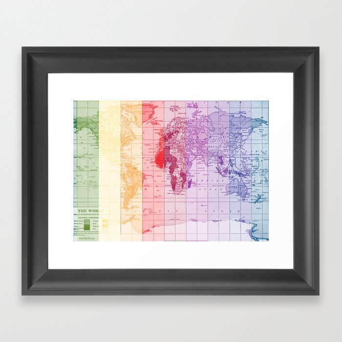 Rainbow World Map Framed Art Print By Catherinehol Be