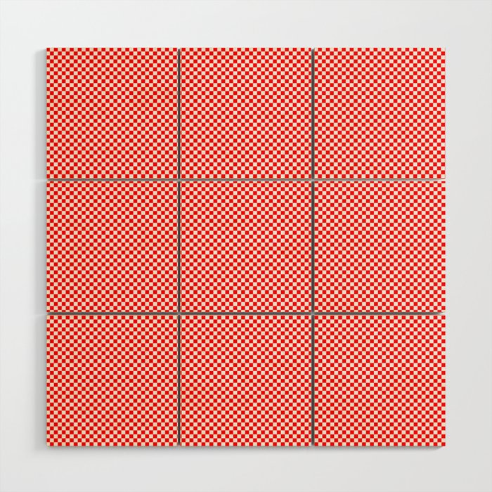 Red and white squares Wood Wall Art