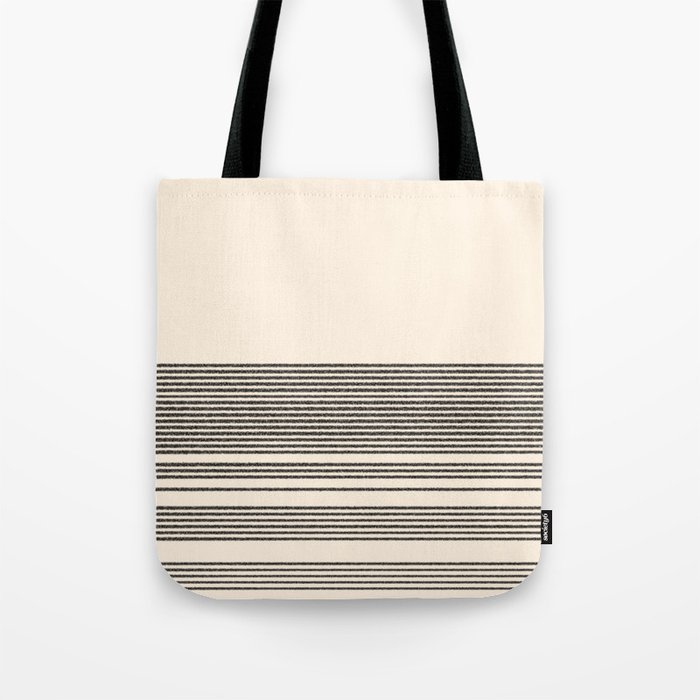 Organic Stripes - Minimalist Textured Line Pattern in Black and Almond Cream Tote Bag