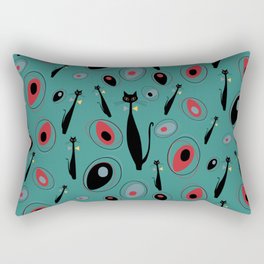 Mid-Century Modern Art Atomic Cats 1.3 Teal Pattern Rectangular Pillow