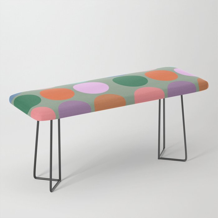 Modern Polk Dots Muted Pastel Geometric Circles Pink And Green Cool Colorful Pattern Bench