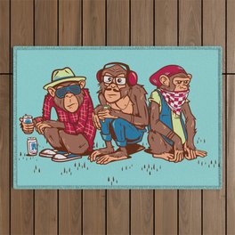 Three Wise Hipster Monkeys Outdoor Rug