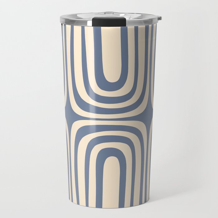 Midcentury Modern Confaab Abstract Pattern in Stone Blue and Cream Travel Mug