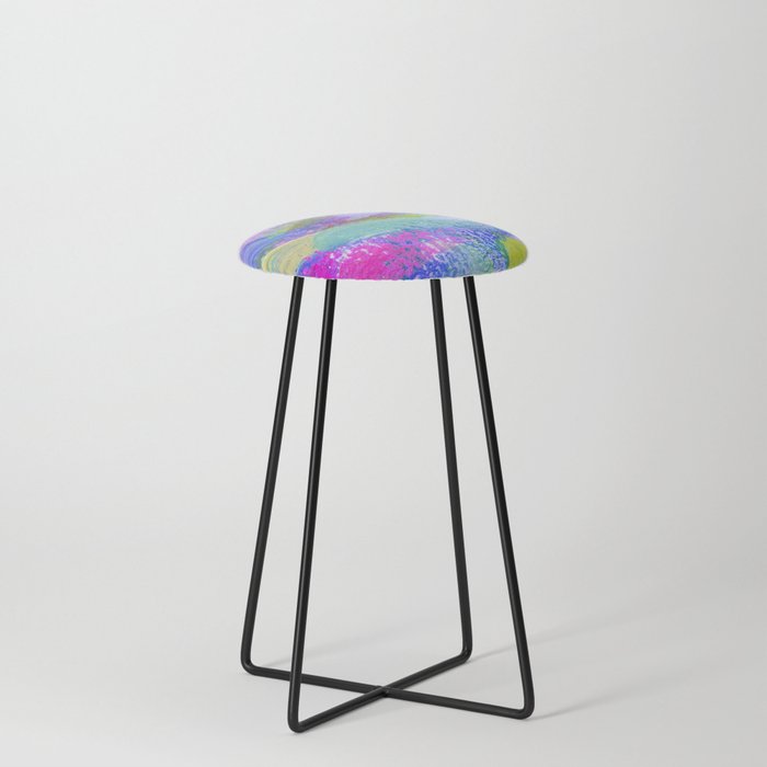 Vaporwave Abstract Brush Strokes - Blue, Teal, Green, Magenta and Purple Counter Stool