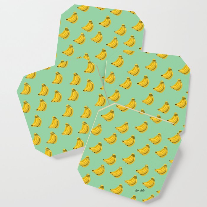 Bananas yellow- green background Coaster