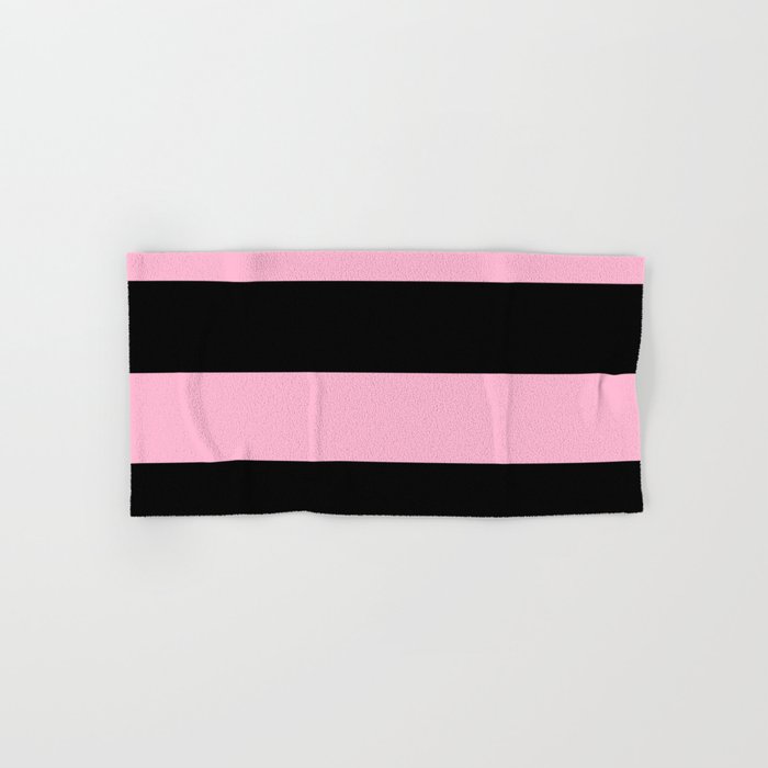 pink and black bath towels
