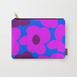 Large Pink and Purple Retro Flowers Blue Background #decor #society6 #buyart Carry-All Pouch