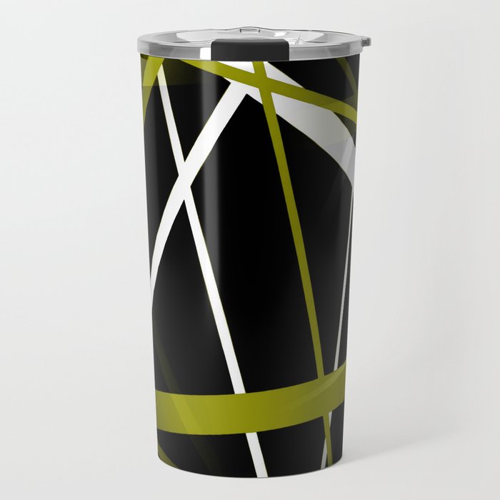 Seamless Olive Green and White Stripes on A Black Background Travel Mug