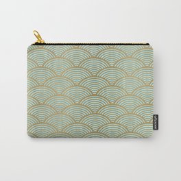 Festive, Art Deco, Wave, Pattern, Green and Gold Carry-All Pouch