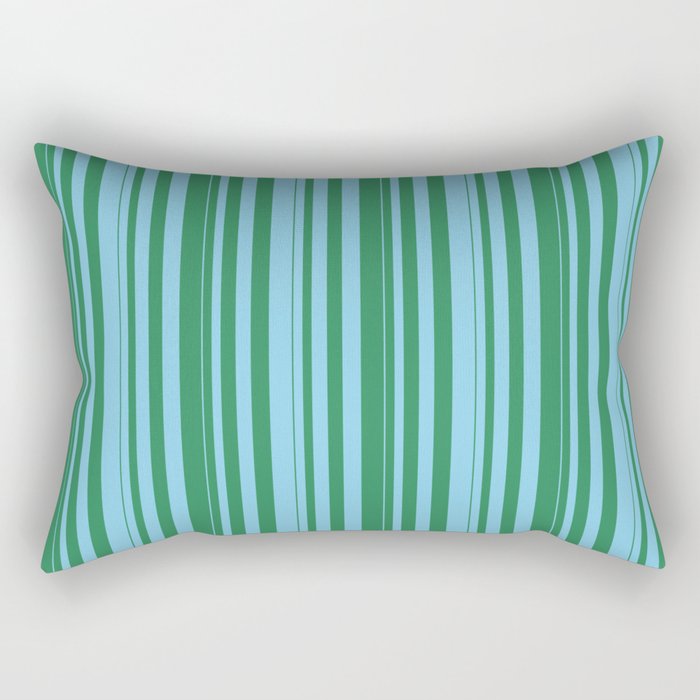 Sea Green and Sky Blue Colored Stripes/Lines Pattern Rectangular Pillow