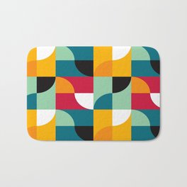 Geometric Pattern 31 (yellow red green curves) Bath Mat | Design, Abstract, Turquoise, Digital, Graphic Design, Midcentury, Curves, Geometric, Red, Round 