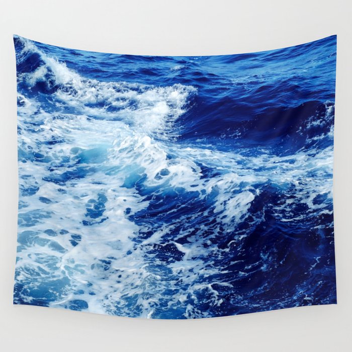 Relaxing Dark Blue Ocean Waves Stormy Wall Tapestry