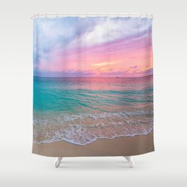 Blue White Shower Curtain Surf Hawaiian Beach Print for Bathroom