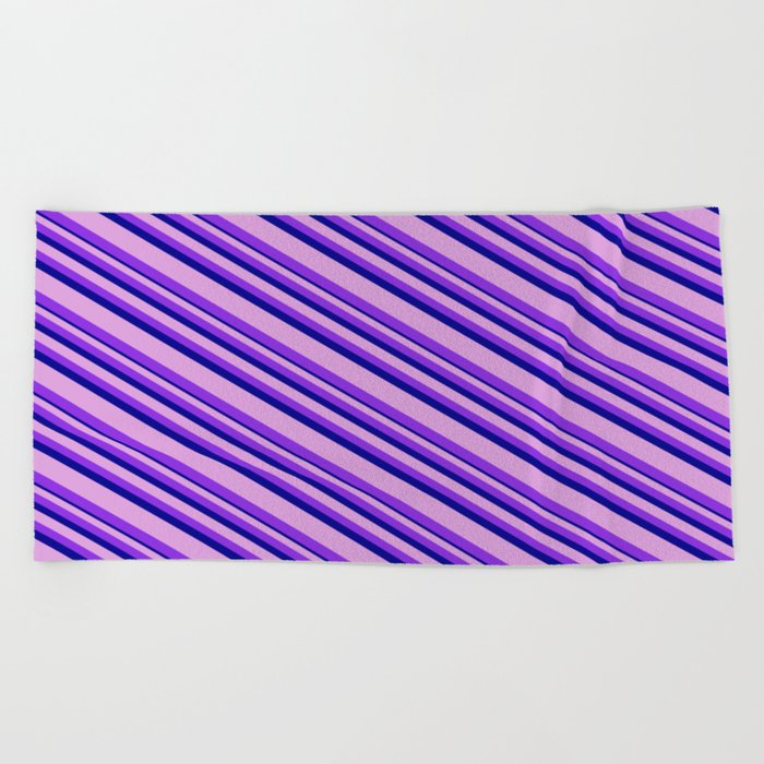 Plum, Purple & Dark Blue Colored Lines Pattern Beach Towel