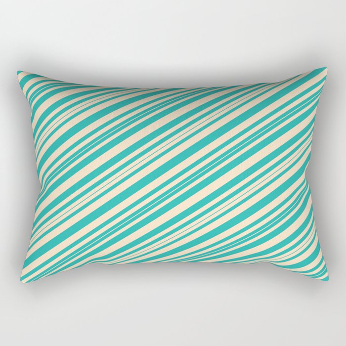Bisque and Light Sea Green Colored Pattern of Stripes Rectangular Pillow