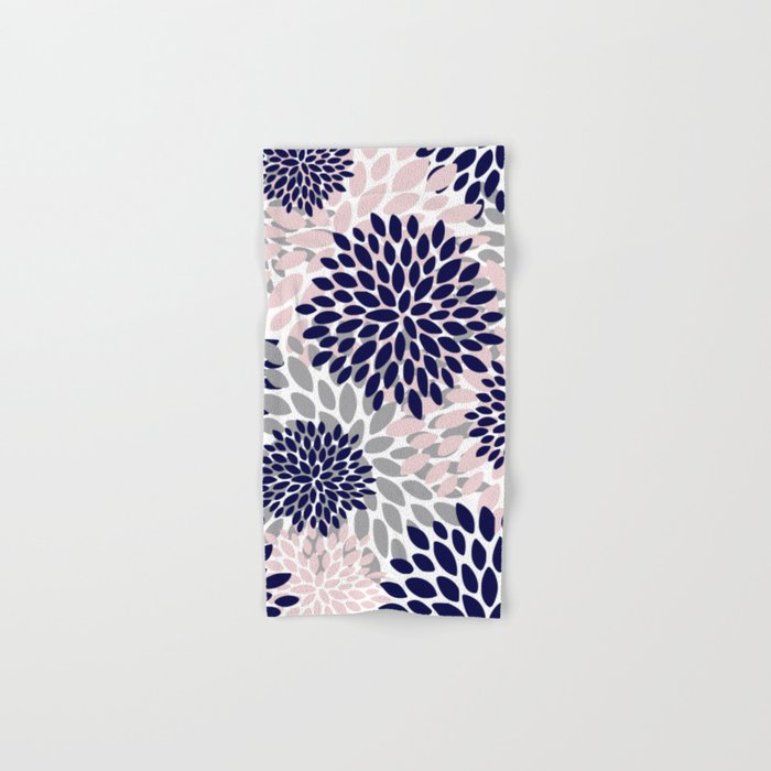 Abstract, Floral Prints, Navy Blue, Grey and Pink Hand & Bath Towel