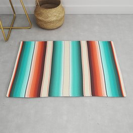 Navajo White, Turquoise and Burnt Orange Southwest Serape Blanket Stripes Rug