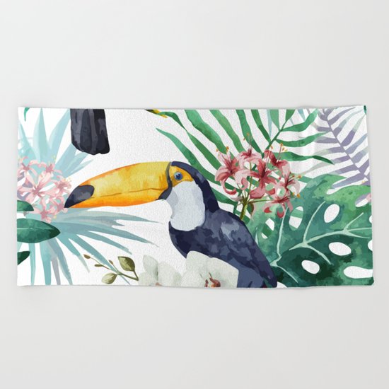 Tropical Bird Pattern 04 Beach Towel