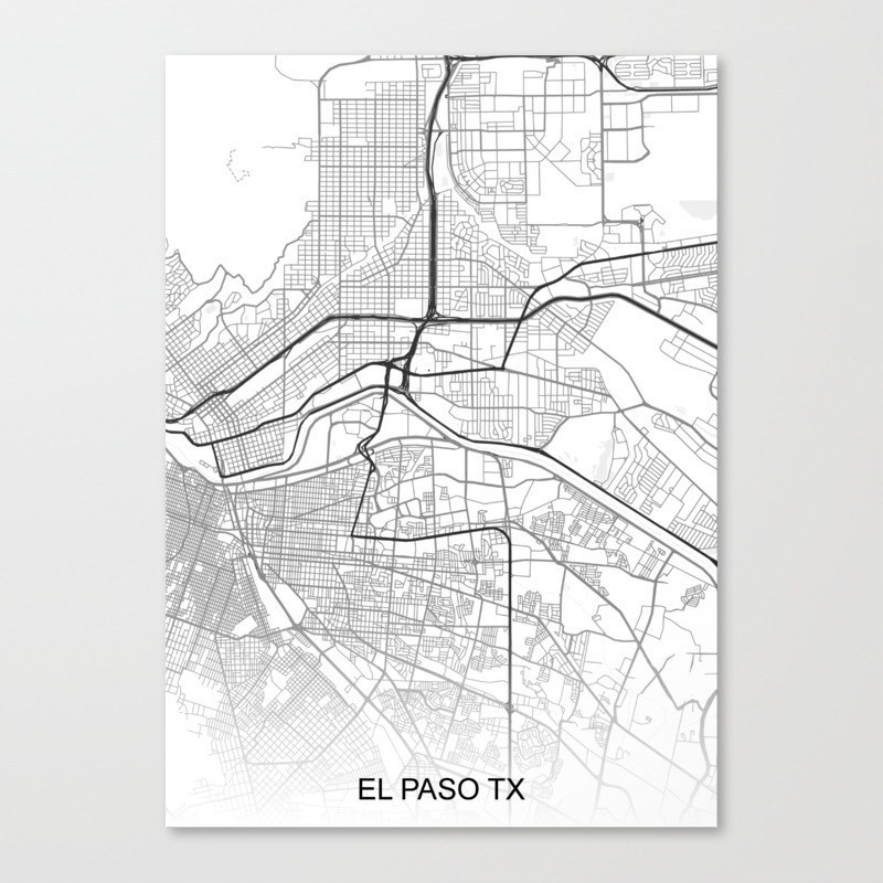 El Paso Tx Map White Usa Canvas Print By Ihabdesign Society6