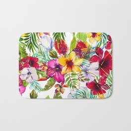 Pink red yellow tropical hand painted watercolor floral Bath Mat | Flowers, Yellowwatercolor, Tropical, Yellow, Curated, Floralpattern, Handpainted, Watercolorfloral, Watercolortropical, Painting 